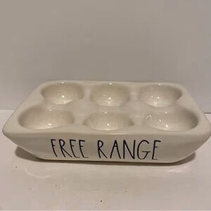 RAE DUNN White w/ Black Ceramic "Free Range” 6-Egg Holder by Magenta